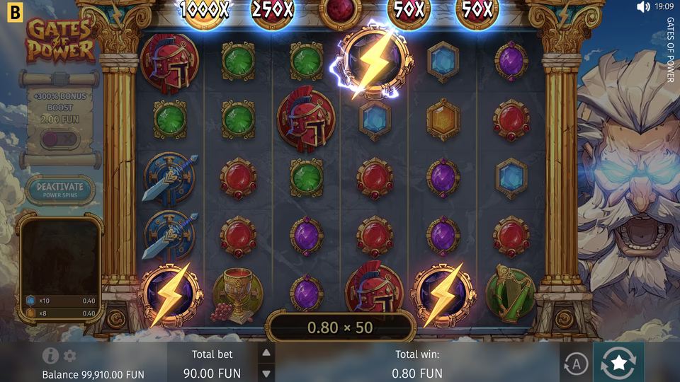 Gates of Power Bolt symbol activating reel-top multipliers