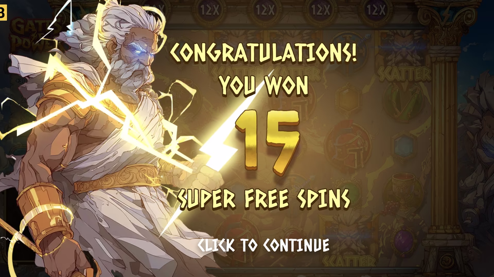 Gates of Power Super Free Spins trigger screen